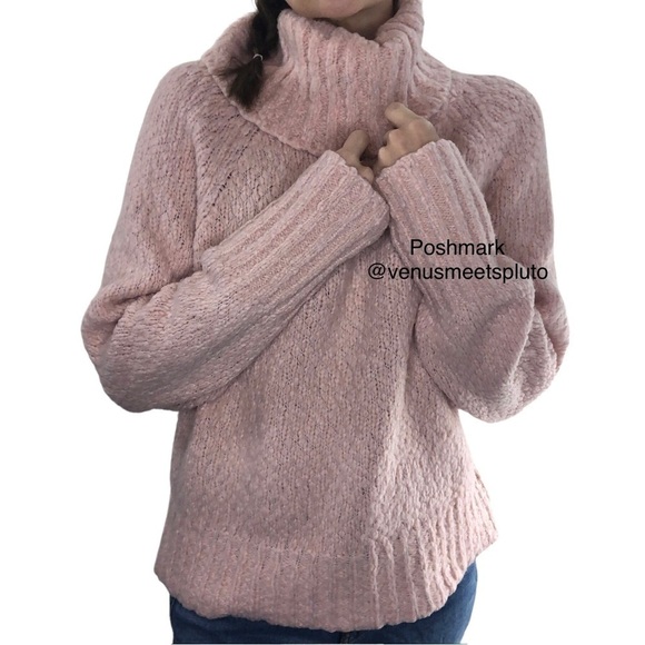 J Crew Alpaca Blend Chunky Turtleneck Sweater Sz M Pink Turtleneck Cozy Casual - Picture 1 of 9